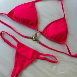 Bright Pink Bikini with Faux Gemstones